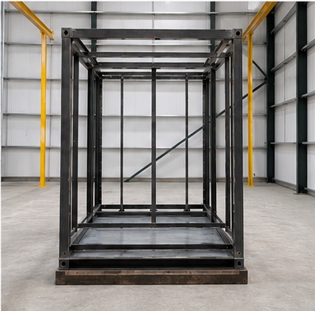 A welded steel frame fabricated at Fabrico